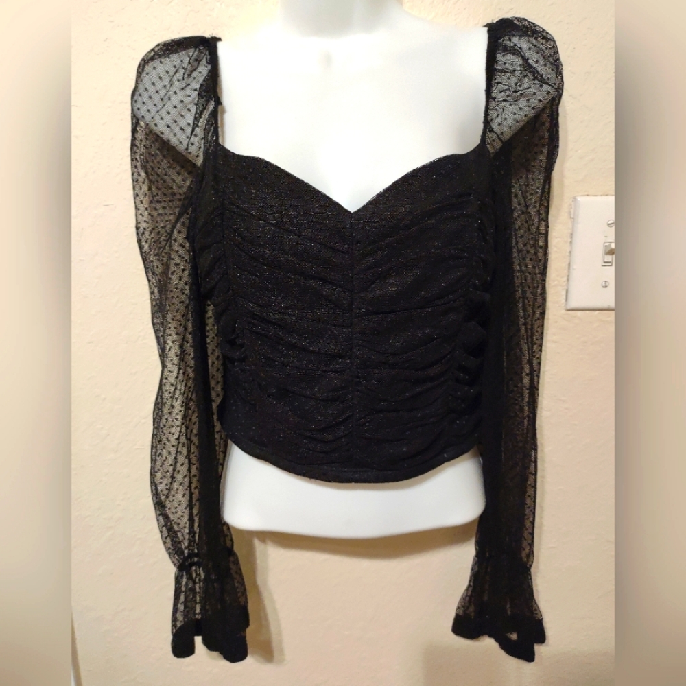 Elegant Black Mesh Long Sleeve Top